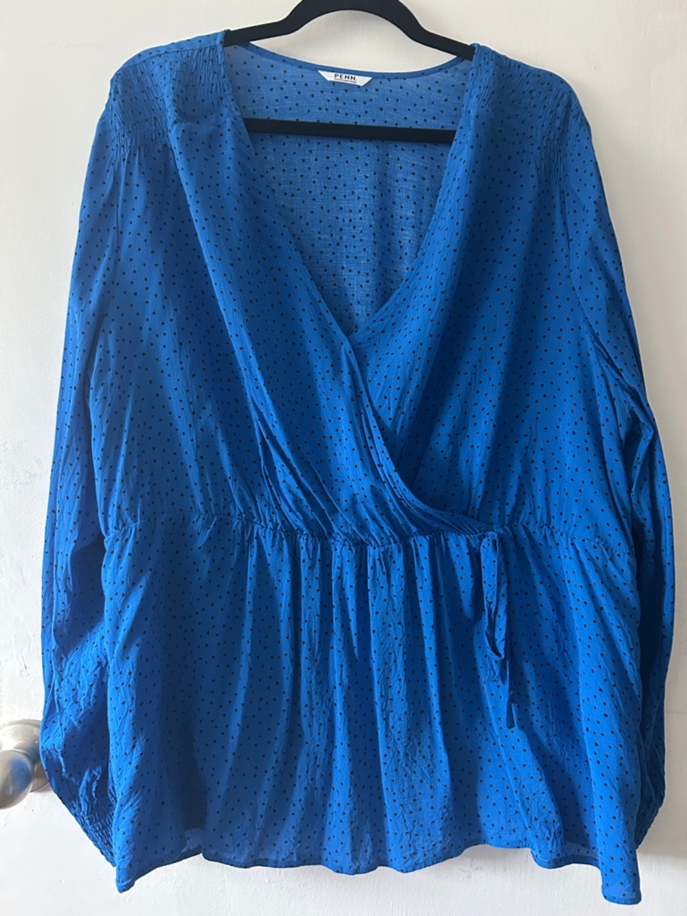 Penningtons Royal Blue Polka Dot Wrap-Front Blouse